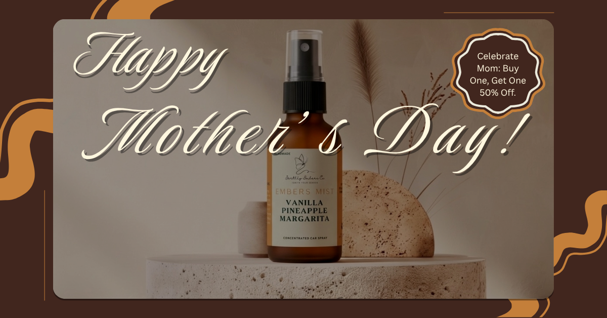 Vanilla Pineapple Margarita bottle with 'Happy Mother's Day' text and promotional offer on a brown background